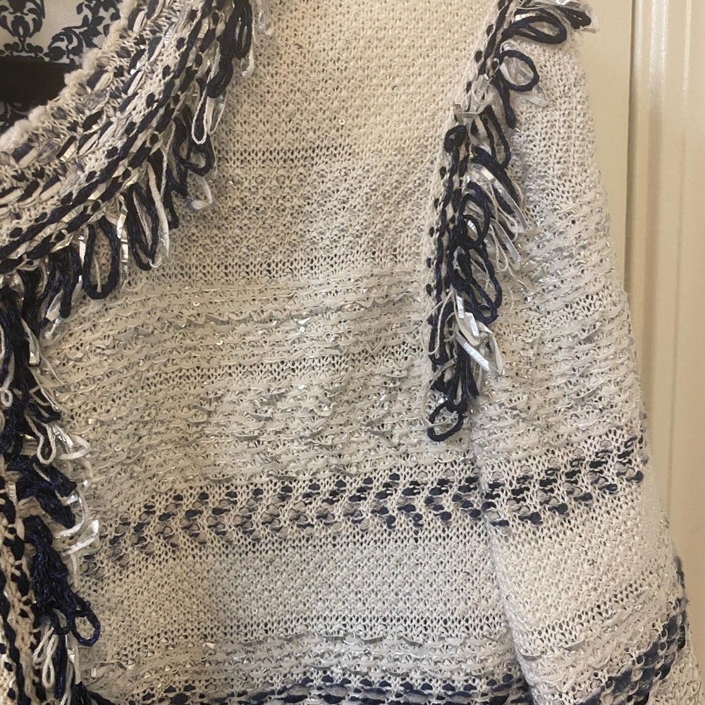 Women's White and Blue Tweed Jacket - Picture 15 of 15